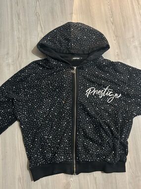 Prestige Brand Black Rhinestone Zip Hoodie